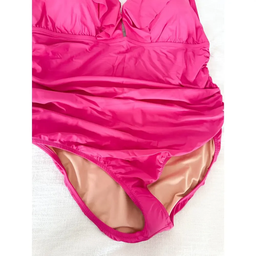 J. Crew | NWT | Ruched ruffle one-piece swimsuit in Radiant Fuchsia | Sz 24